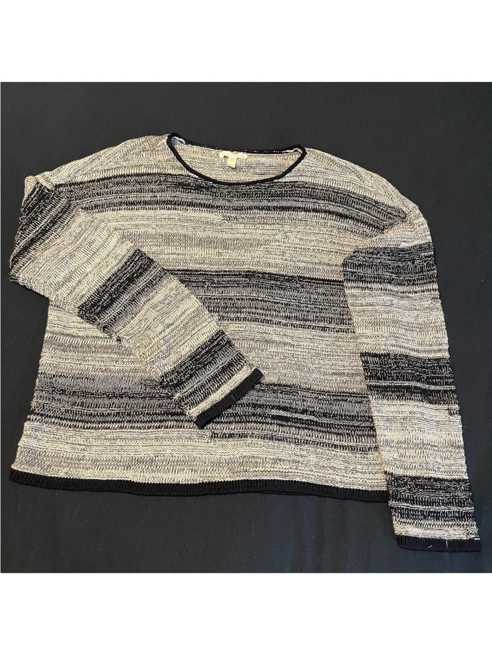 Eileen Fisher Sweater Size Medium Black Grey Long Sleeve Linen Blend